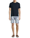 Mystique Tropical-Print Saddle Shorts, Light Blue