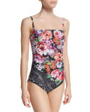 Bloomsbury Floral-Print Bandeau One-Piece Swimsuit