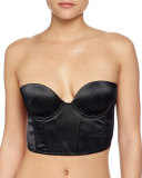 Indulge Low-Back Satin Bustier, Black