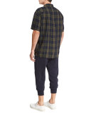 Plaid Short-Sleeve Cabana Shirt, Blue/Green