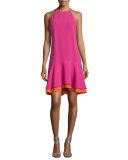 Kera Sleeveless Tiered Crepe Dress, Vivid Pink/Orange