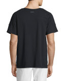 Ribbed-Panel Short-Sleeve V-Neck T-Shirt, Black