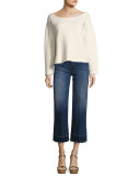 Roller Crop Undone Jean with Wide Hem, Dark Graffiti