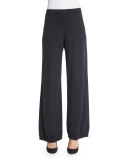 Silk-Cashmere Wide-Leg Pants, Charcoal, Plus Size 