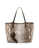 Erica Python Shopper Tote Bag, Natural/Chocolate