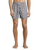 Psychedelic Kaleidoscopes Printed Swim Trunks, Blue Pattern