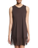 Fringe-Trim Sleeveless Coverup Dress