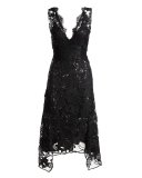 Sleeveless Embellished Lace Midi Dress, Black