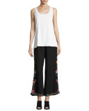 Tuscany Embroidered Linen Palazzo Pants 