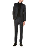 Glen Plaid Flat-Front Trousers, Navy
