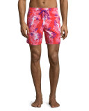 Moorea Gecko-Print Swim Trunks, Pink