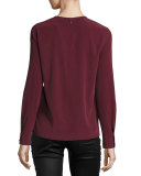 Long-Sleeve Silk Blouse, Wine