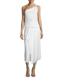 One-Shoulder Banded Ruffle-Front Dress