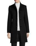 Mock-Neck Wool Coat, Black