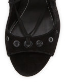 Deanna Lace-Up Suede Sandal, Black