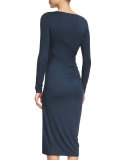 Long-Sleeve Cold-Shoulder Sheath Dress, Deep Indigo