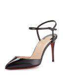 Rivierina Patent Ankle-Wrap Red Sole Pump, Black