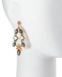 20K Pink Topaz, Blue Topaz & Emerald Chandelier Earrings with Diamonds