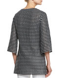 Embroidered Metallic Dot-Print Tunic, Black