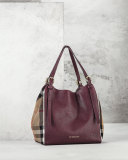 Leather Check-Side Hobo Bag, Mahogany Red