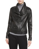Leather Asymmetric Moto Jacket, Black