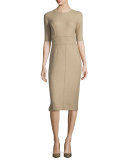 Reversible Cashmere Half-Sleeve Dress, Olive/Taupe