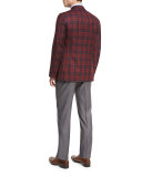 Tartan Plaid Super 140s Two-Button Sport Coat, Red/Navy