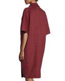 Double-Breasted Kimono-Sleeve Cocoon Coat, Marsala