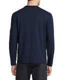 Satin-Trim Zip-Pocket Sweater, Navy