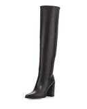 Scrunchy Leather Knee Boot, Black