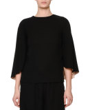 3/4-Sleeve Cape-Style Top, Black/Nude
