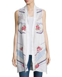 Sabine Long Embroidered Linen Open Vest