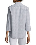 Wisteria 3/4-Sleeve Button-Front Check Top, Multi