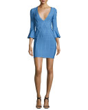 3/4 Flutter-Sleeve Bandage Dress, French Blue