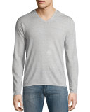 Pintuck-Sleeve V-Neck Sweater, Dew Gray