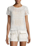 Sevan Geometric-Lace Top, Antique White 