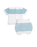 Striped Knit Shirt w/ Bubble Shorts, Blue, Size 3-12 Months