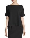 Short-Sleeve Ponte Dolman-Sleeve Top, Black