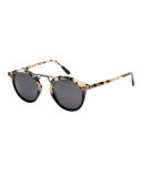 St. Louis Polarized Two-Tone Round Sunglasses, Oyster/Black