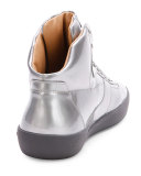 Eroy Patent Leather High-Top Sneaker, Silver