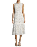 Sleeveless Crochet-Lace Midi Dress, Off White