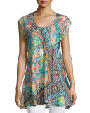 Roseton Cap-Sleeve Printed Tunic, Multi Colors, Plus Size