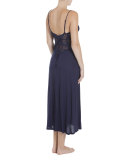 Stormy Skies Lace-Trimmed Jersey Gown, Navy