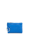 Zip-Top Intrecciato Key Pouch w/ Outside Pocket, Cobalt