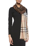Check Wool/Silk Scarf, Camel/Brown