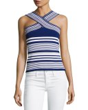 Layla Striped Knit Cross-Neck Top, Spring Navy Combo