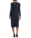 Long-Sleeve V-Neck Wrap Sheath Dress