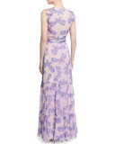 Stephanie Silk Butterfly Maxi Dress, Periwinkle