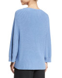 Ribbed Boat-Neck Dolman Sweater, Blue