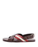 Verlon Leather Crossed Sandal, Dark Brown